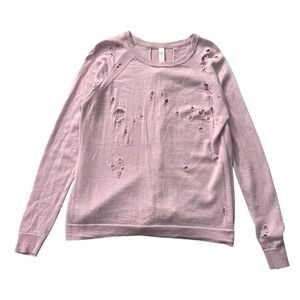 Lululemon Sweater 8 Merino Wool Tied to You Distressed Knit‎ Pullover Mauve Pink